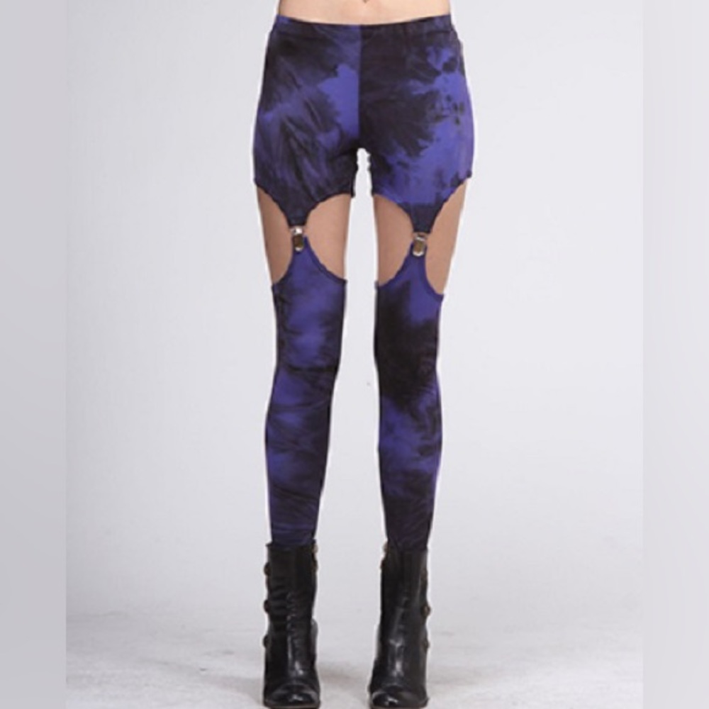 purple black suspender leggings festivals sexy gothic
